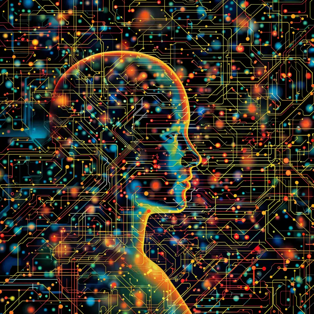 visage mi humain mi robot sur fondréseaux de neurones IA